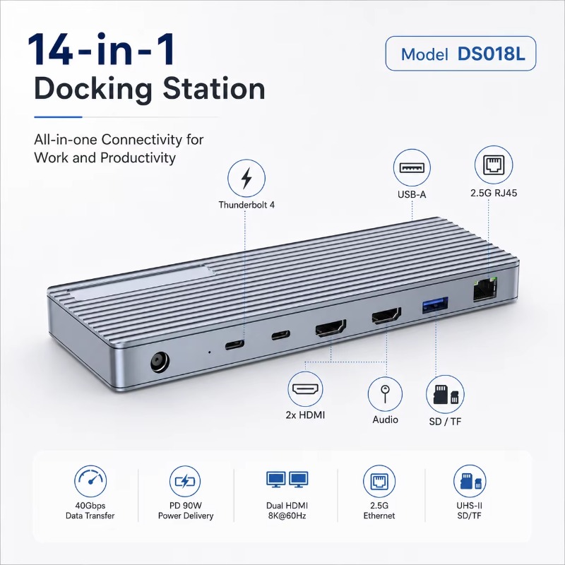 Docking Station Thunderbolt 4 - Stacja dokująca 14-w-1 Thunderbolt 4/USB4, 40