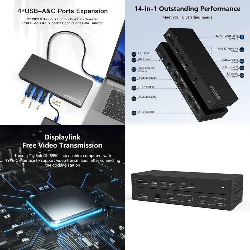 Docking Station Displaylink Dual 4K - Tania stacja dokująca USB-C z 14