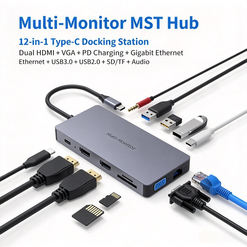 Usb C Hub 12 In 1 Triple Display - Stacja dokująca typu C, 12 w