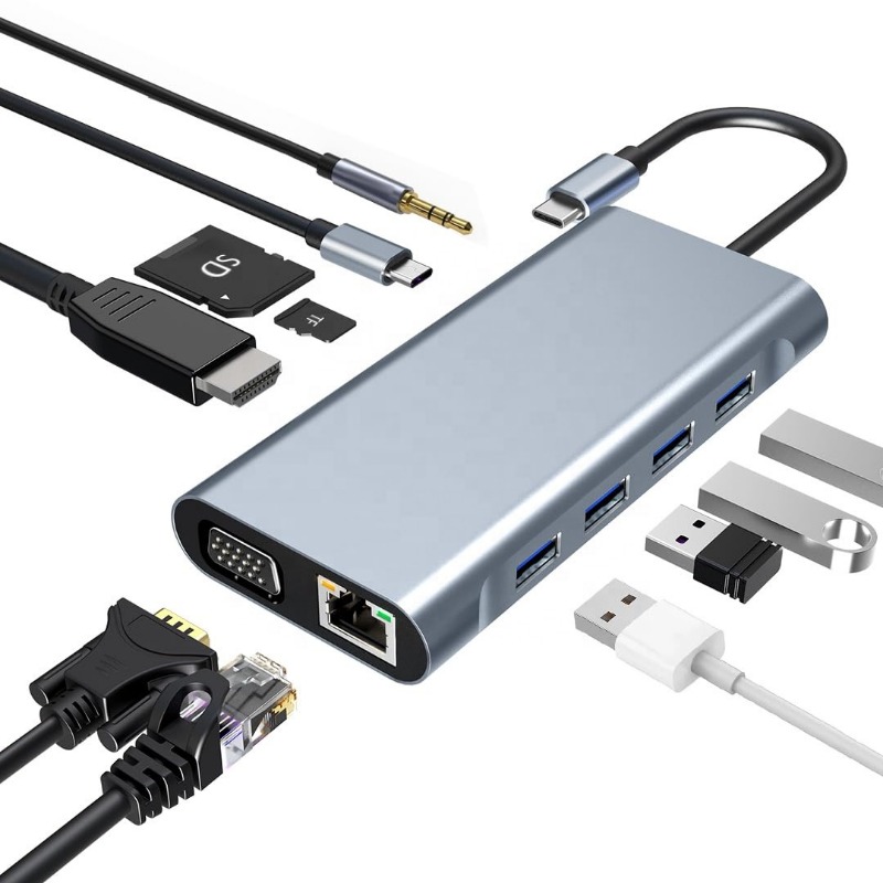 Usb C Hub Sd Card Reader 4K Hdmi - Stacja dokująca USB-C 11-w-1 z podwójnym