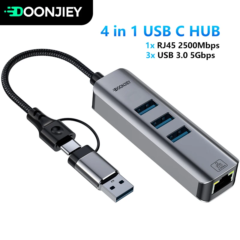 Usb C Hub Ethernet 2.5G - 4 w 1: karta sieciowa USB