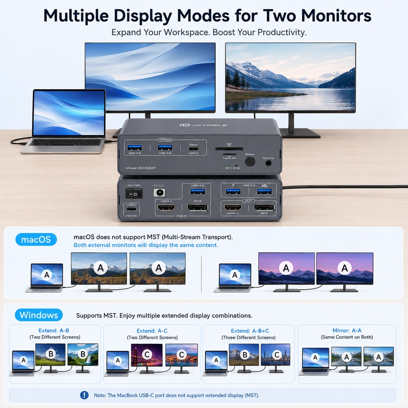 Docking Station Dual Monitor Dp Hdmi - Stacja dokująca z przełącznikiem KVM USB-C