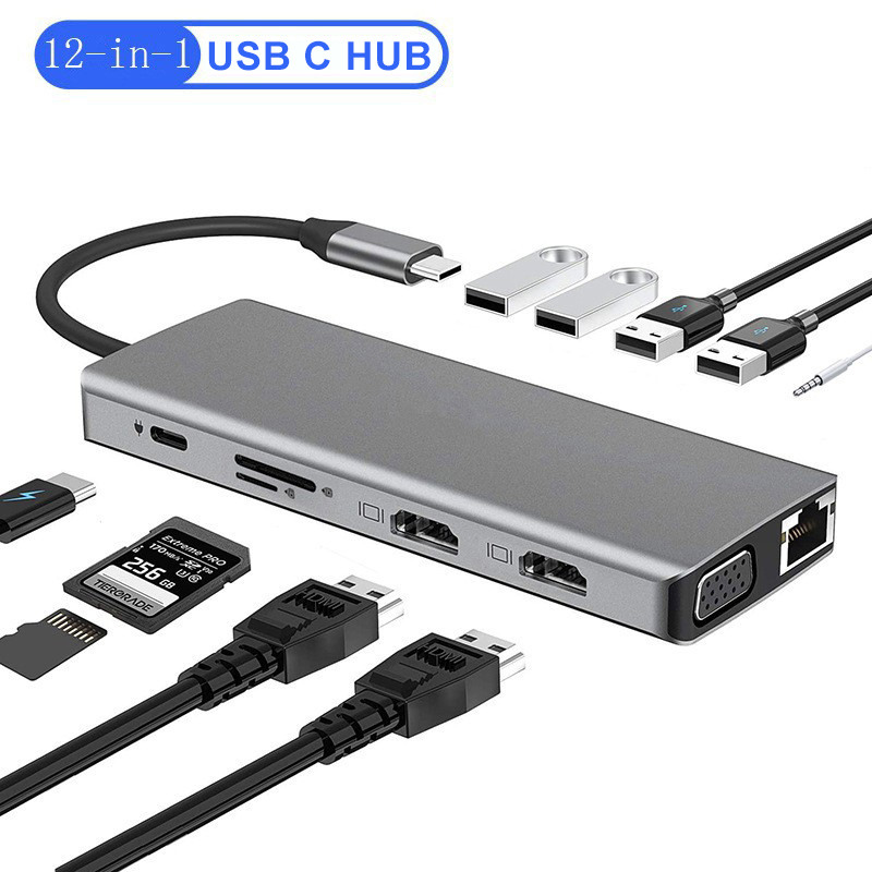 Usb C Hub 12 In 1 Triple Display - Stacja dokująca USB-C 12 w 1,