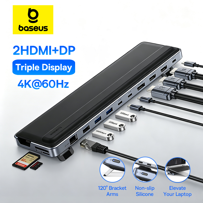 Laptop Stand Dock Aluminum - Baseus EH3 12-w-1 Hub USB C