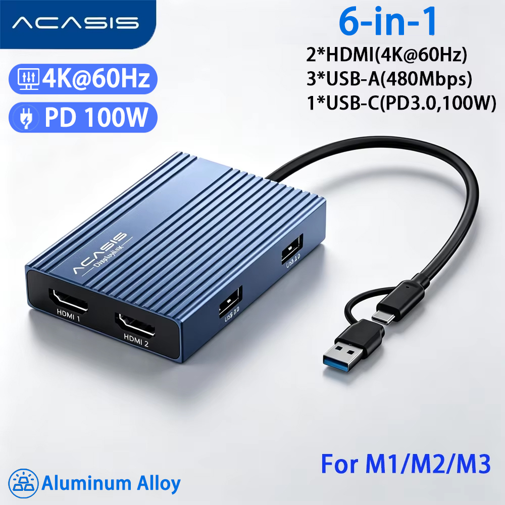 Docking Station Displaylink Dual 4K - Stacja dokująca Acasis 6‑w‑1 USB‑C z
