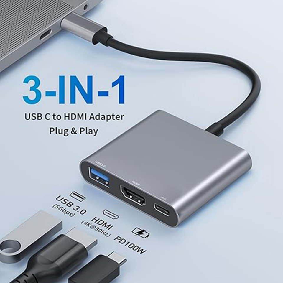 Usb C Dock Dual Hdmi 4K - Adapter 3-w-1 USB-C (męski na żeński)