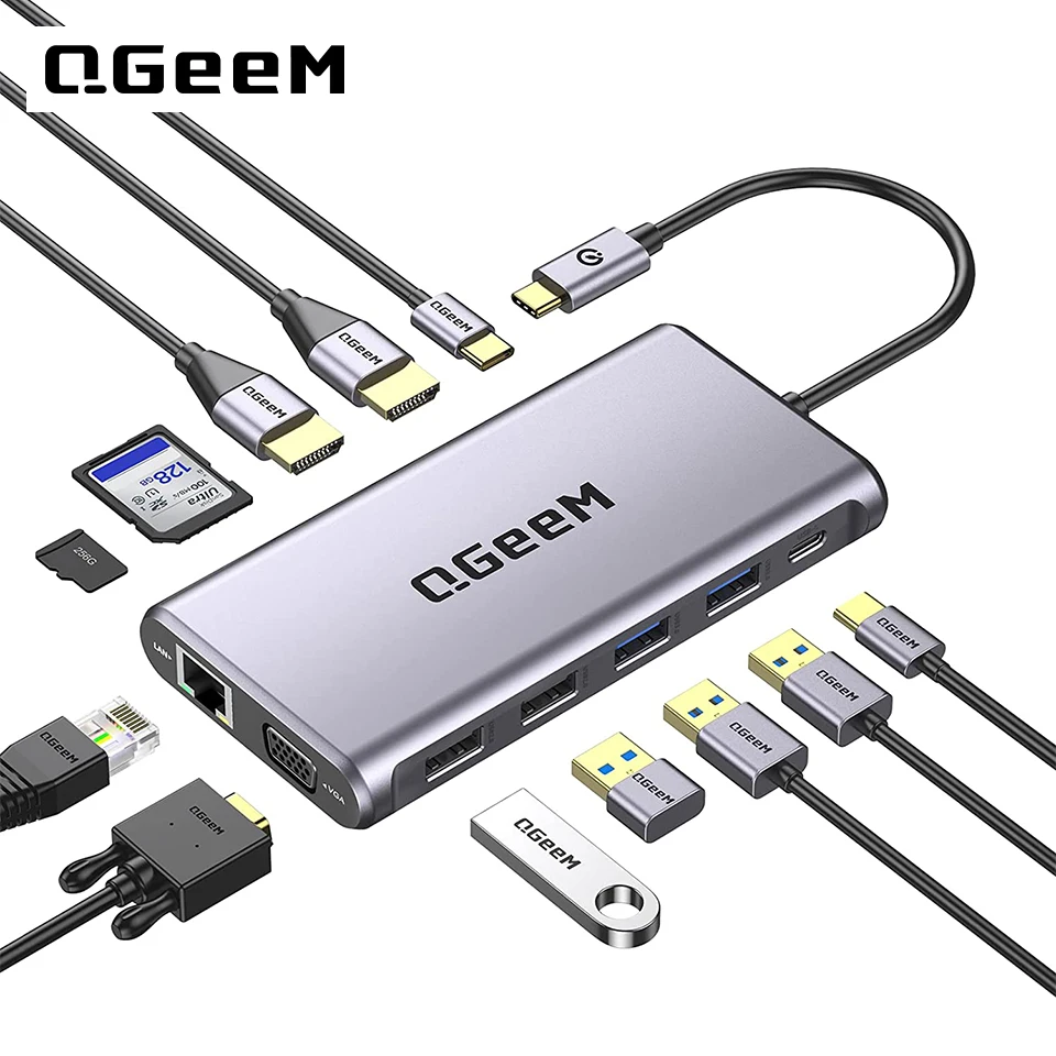 Usb C Hub 12 In 1 Triple Display - QGeeM USB C Hub do Macbooka