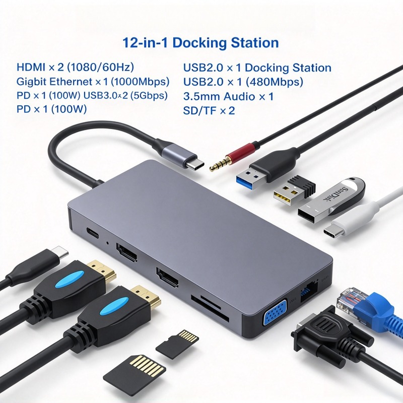Stacja dokująca typu C, 12 w 1 – Usb C Hub 12 In 1 Triple Display recenzja i cena
