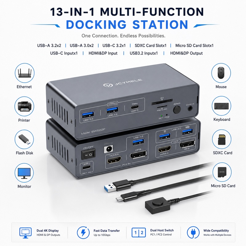 Stacja dokująca z przełączniki – Docking Station Dual Monitor Dp Hdmi recenzja i cena