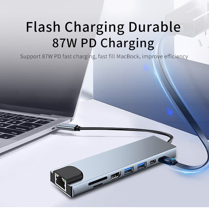 Koncentrator 8 w 1 typu C Adap – Usb C Hub Sd Card Reader 4K Hdmi recenzja i cena