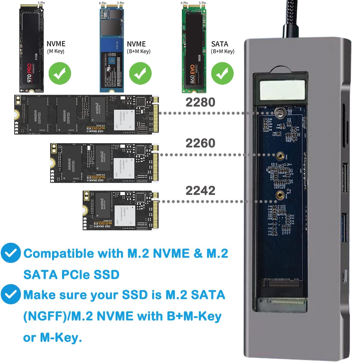 Hub USB C 8 w 1 z obudową M.2  – Usb C Hub With M.2 Nvme Slot recenzja i cena