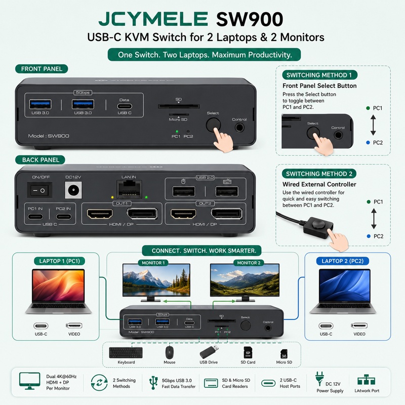 Stacja dokująca KVM USB-C 14-w – Docking Station Dual Monitor Dp Hdmi recenzja i cena