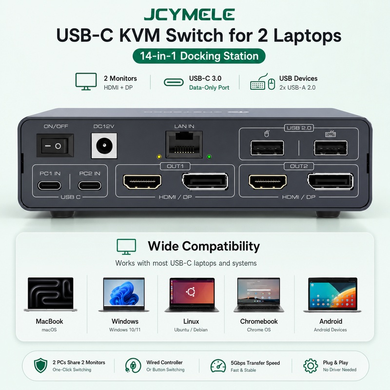 Stacja dokująca KVM USB-C 14-w – Docking Station Dual Monitor Dp Hdmi recenzja i cena